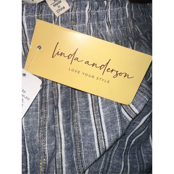 Brand NEW WITH TAGS Linda and Anderson Wide Leg striped Linen Blend Travel Pants - Picture 4 of 7